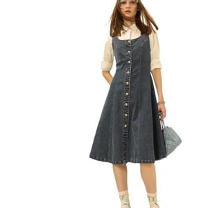 Women's Cotton Blend A-Line Knee-Length Denim Dress
