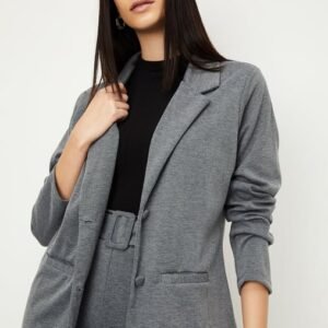 Women Solid Knit Formal Blazer