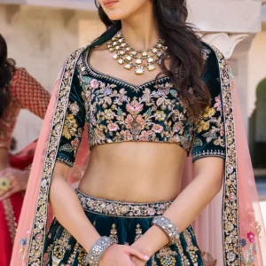 Deep Green Velvet Lehenga