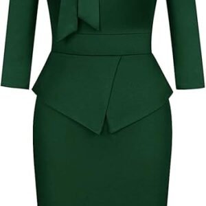 Tie Neck Vintage Bodycon Peplum Formal Work Pencil Dress